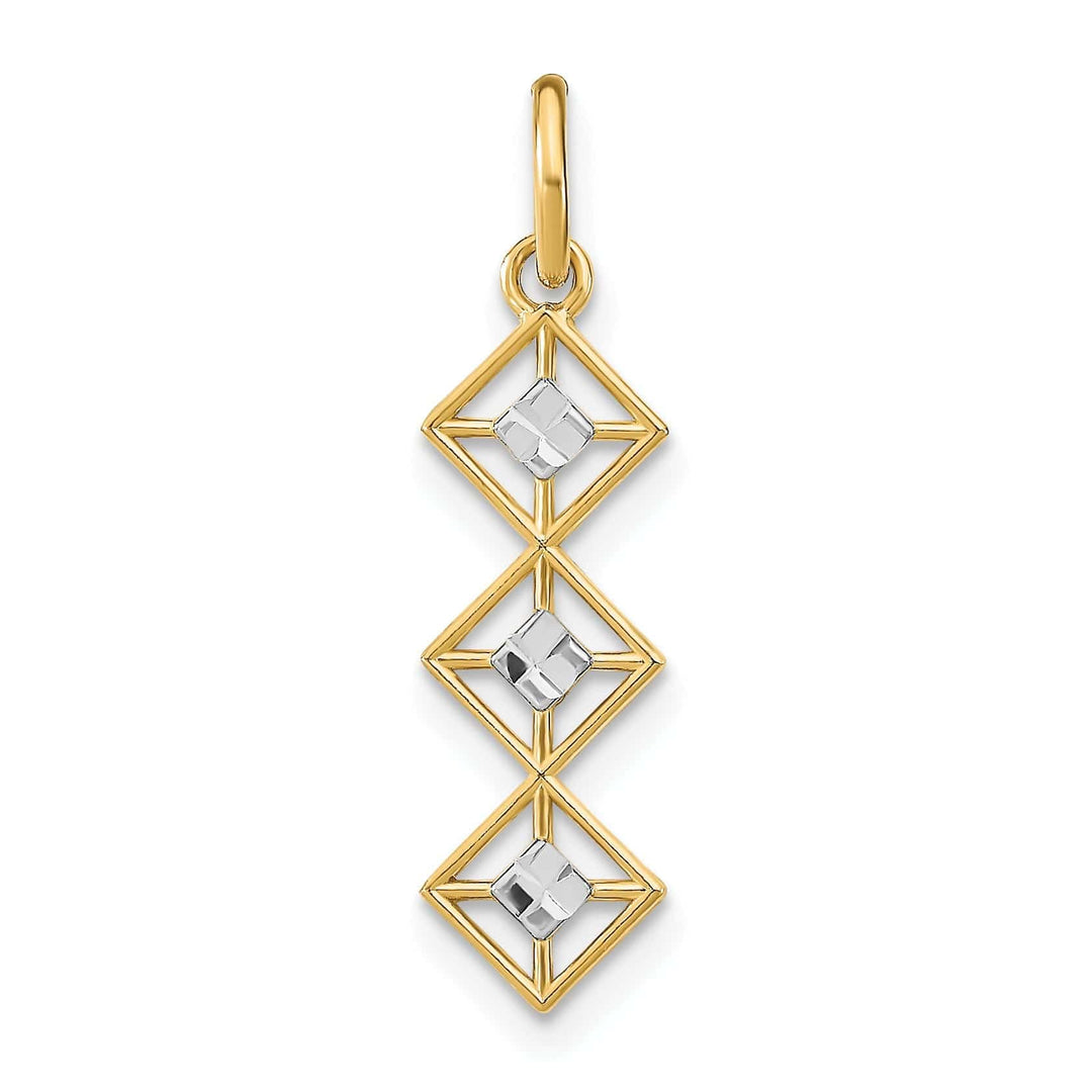 Lovely Rita's Pendants & Charms 14K Yellow Gold, White Rhodium Polished Diamond Cut Finish Filigree 3 Diamond Shape Designs Pendant