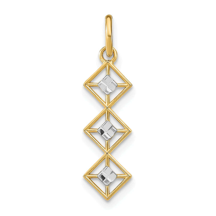 Lovely Rita's Pendants & Charms 14K Yellow Gold, White Rhodium Polished Diamond Cut Finish Filigree 3 Diamond Shape Designs Pendant