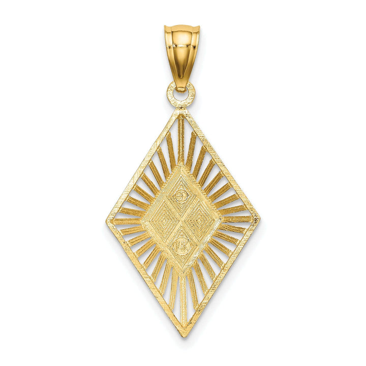 Lovely Rita's Pendants & Charms 14K Yellow Gold, White Rhodium Polished Diamond Cut Finish Filigree Beaded Diamond Shape Design Pendant