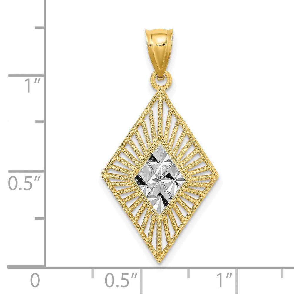 Lovely Rita's Pendants & Charms 14K Yellow Gold, White Rhodium Polished Diamond Cut Finish Filigree Beaded Diamond Shape Design Pendant