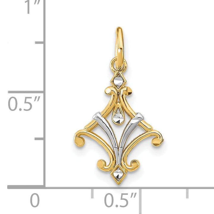 Lovely Rita's Pendants & Charms 14K Yellow Gold, White Rhodium Polished Diamond Cut Finish Filigree Chandelier Style Design Pendant