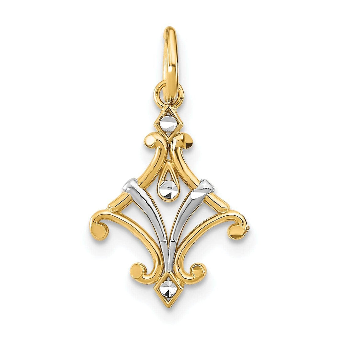 Lovely Rita's Pendants & Charms 14K Yellow Gold, White Rhodium Polished Diamond Cut Finish Filigree Chandelier Style Design Pendant