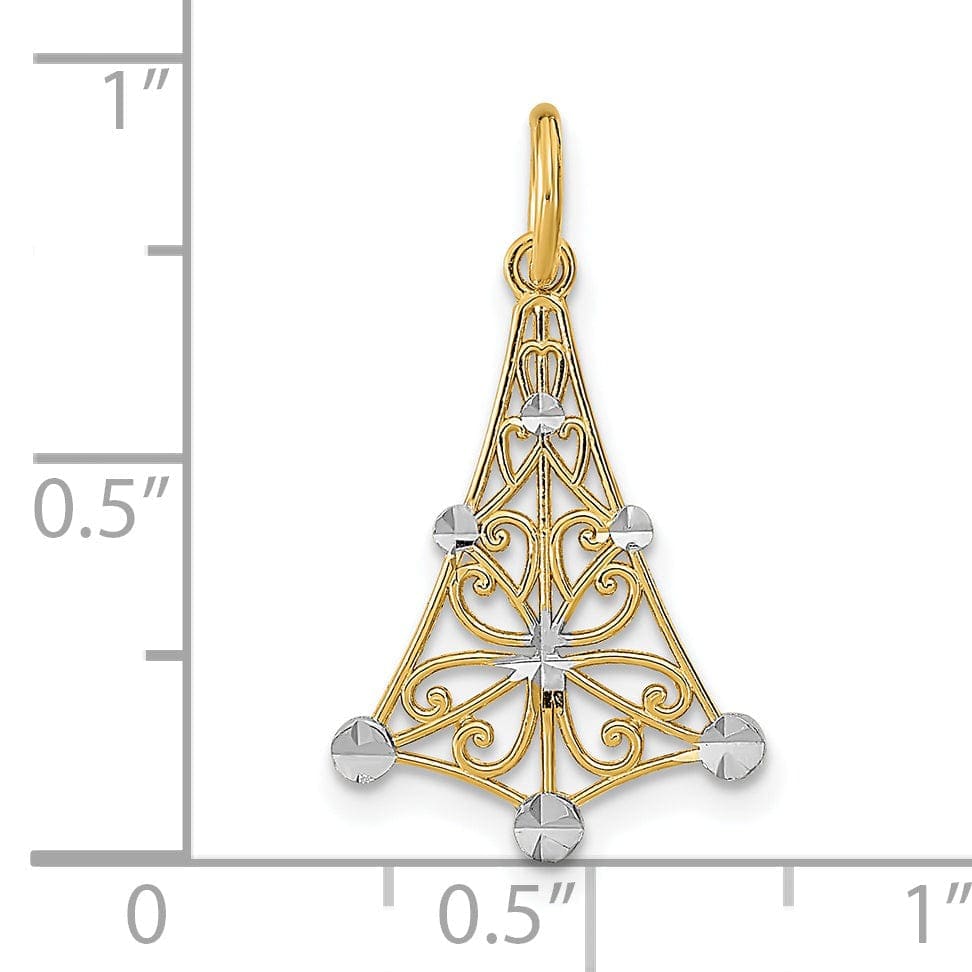 Lovely Rita's Pendants & Charms 14K Yellow Gold, White Rhodium Polished Diamond Cut Finish Filigree Chandellier Design Pendant