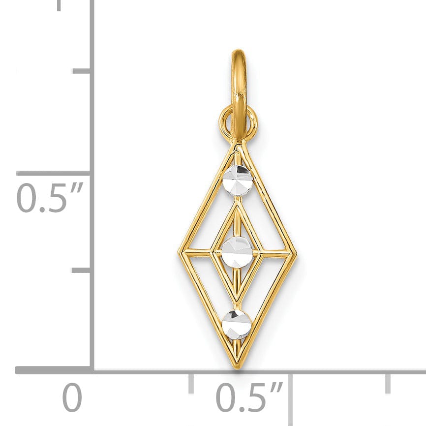 Lovely Rita's Pendants & Charms 14K Yellow Gold, White Rhodium Polished Diamond Cut Finish Filigree Diamond Shaped Design Pendant