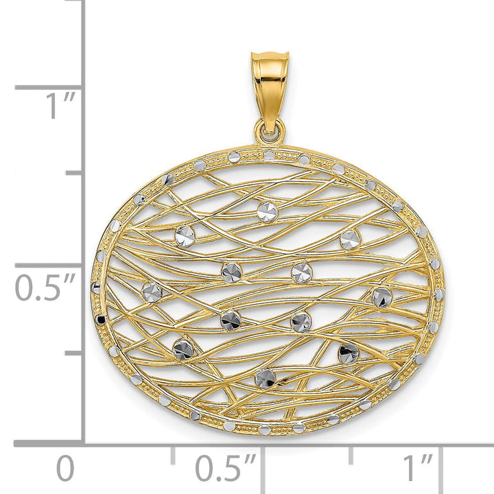 Lovely Rita's Pendants & Charms 14K Yellow Gold, White Rhodium Polished Diamond Cut Finish Filigree Horizontal Shape Cut-Out Weave Design Pendant