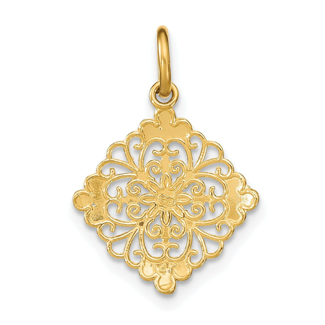 Lovely Rita's Pendants & Charms 14K Yellow Gold, White Rhodium Polished Diamond Cut Finish Filigree Medallion Design Pendant