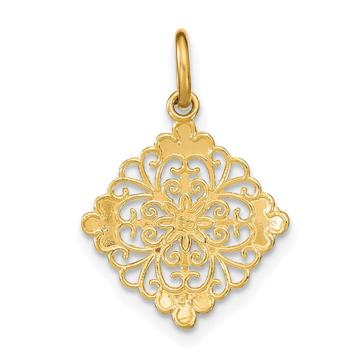 Lovely Rita's Pendants & Charms 14K Yellow Gold, White Rhodium Polished Diamond Cut Finish Filigree Medallion Design Pendant