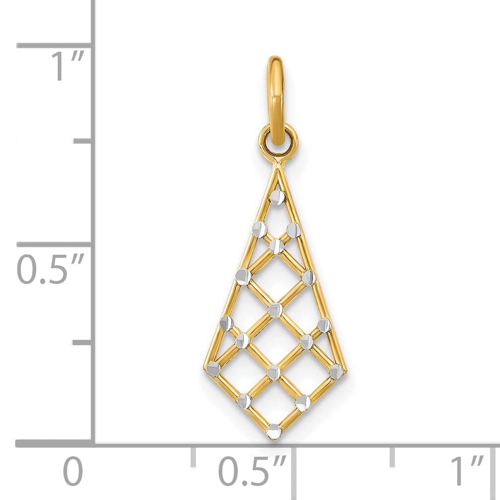 Lovely Rita's Pendants & Charms 14K Yellow Gold, White Rhodium Polished Diamond Cut Finish Filigree Small Criss-Cross Fancy Design Pendant