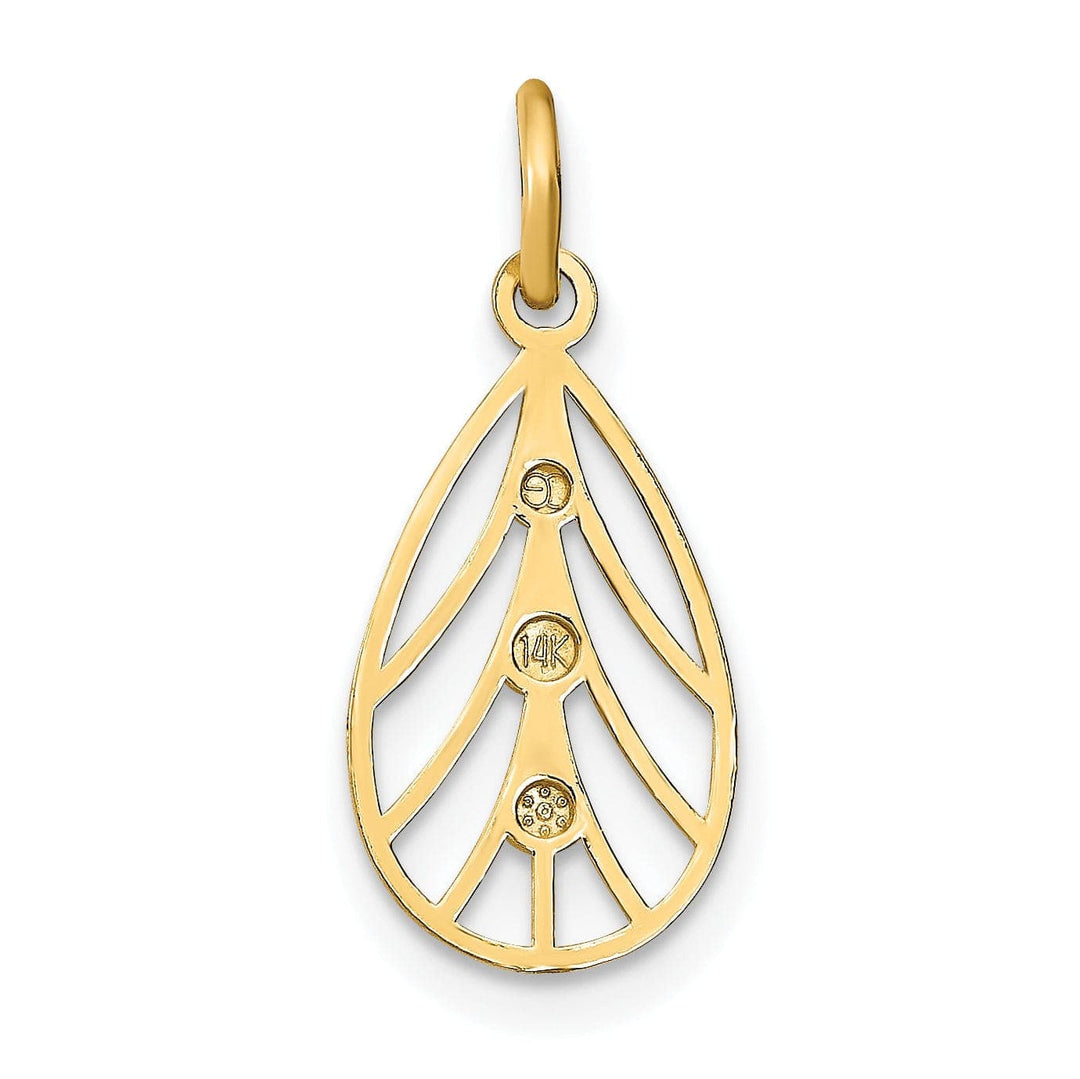 Lovely Rita's Pendants & Charms 14K Yellow Gold, White Rhodium Polished Diamond Cut Finish Filigree Small Teardrop Design Pendant