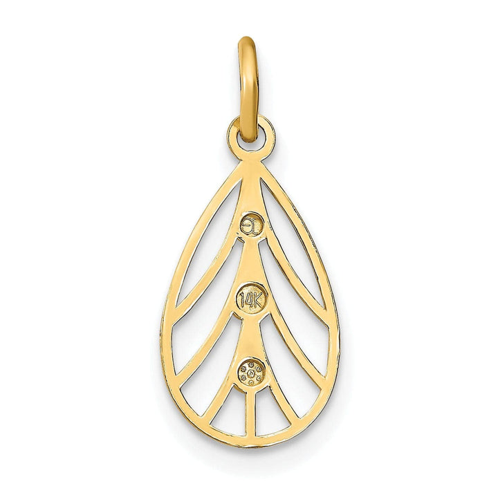 Lovely Rita's Pendants & Charms 14K Yellow Gold, White Rhodium Polished Diamond Cut Finish Filigree Small Teardrop Design Pendant