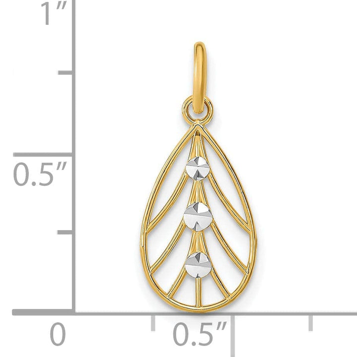 Lovely Rita's Pendants & Charms 14K Yellow Gold, White Rhodium Polished Diamond Cut Finish Filigree Small Teardrop Design Pendant