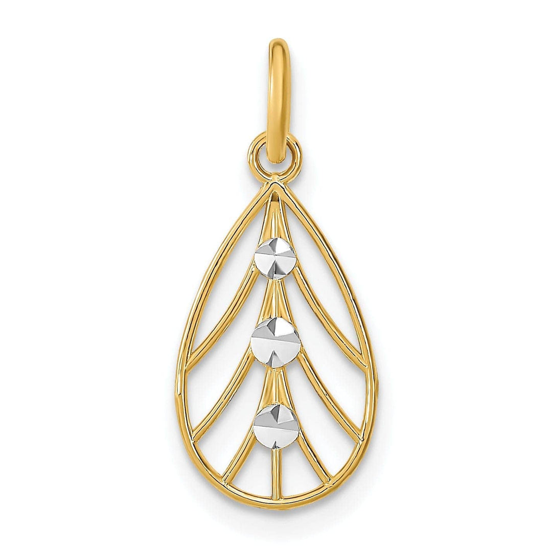 Lovely Rita's Pendants & Charms 14K Yellow Gold, White Rhodium Polished Diamond Cut Finish Filigree Small Teardrop Design Pendant