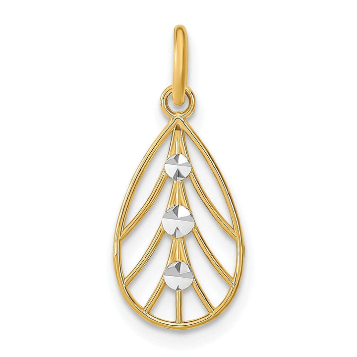 Lovely Rita's Pendants & Charms 14K Yellow Gold, White Rhodium Polished Diamond Cut Finish Filigree Small Teardrop Design Pendant