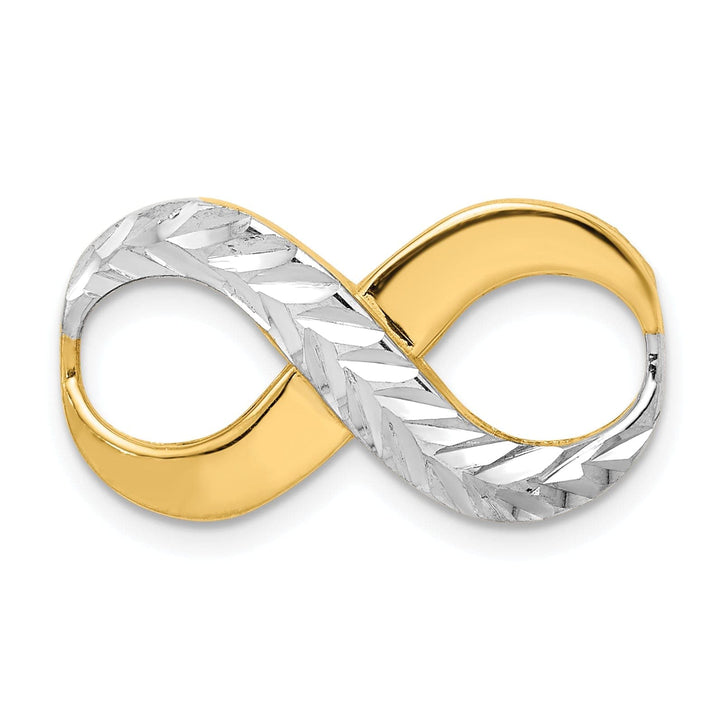 Lovely Rita's Pendants & Charms 14K Yellow Gold, White Rhodium Polished Diamond Cut Finish Solid Infinity Design Omega Slide Pendant Fits up to 4 mm Omega