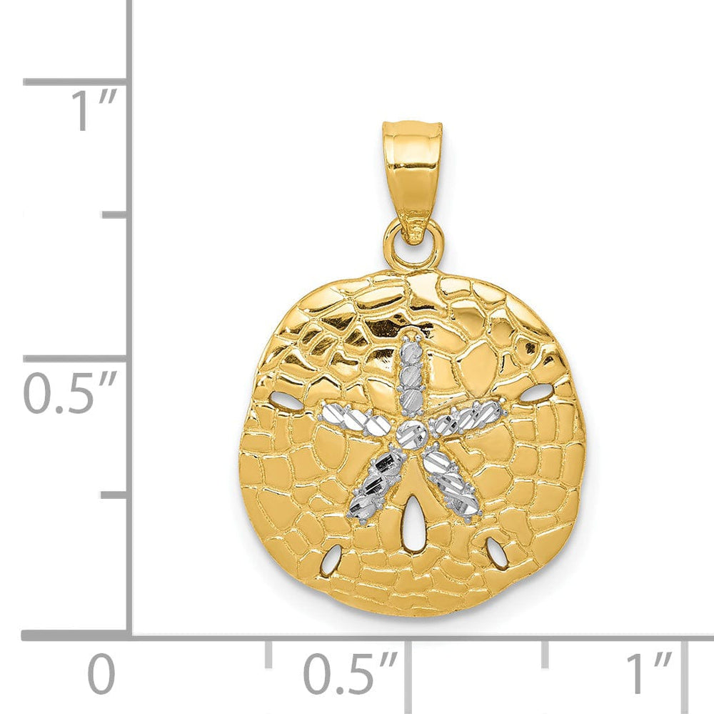 Lovely Rita's Pendants & Charms 14K Yellow Gold, White Rhodium Polished Diamond-Cut Finish Solid Sand Sea Dollar Charm Pendant