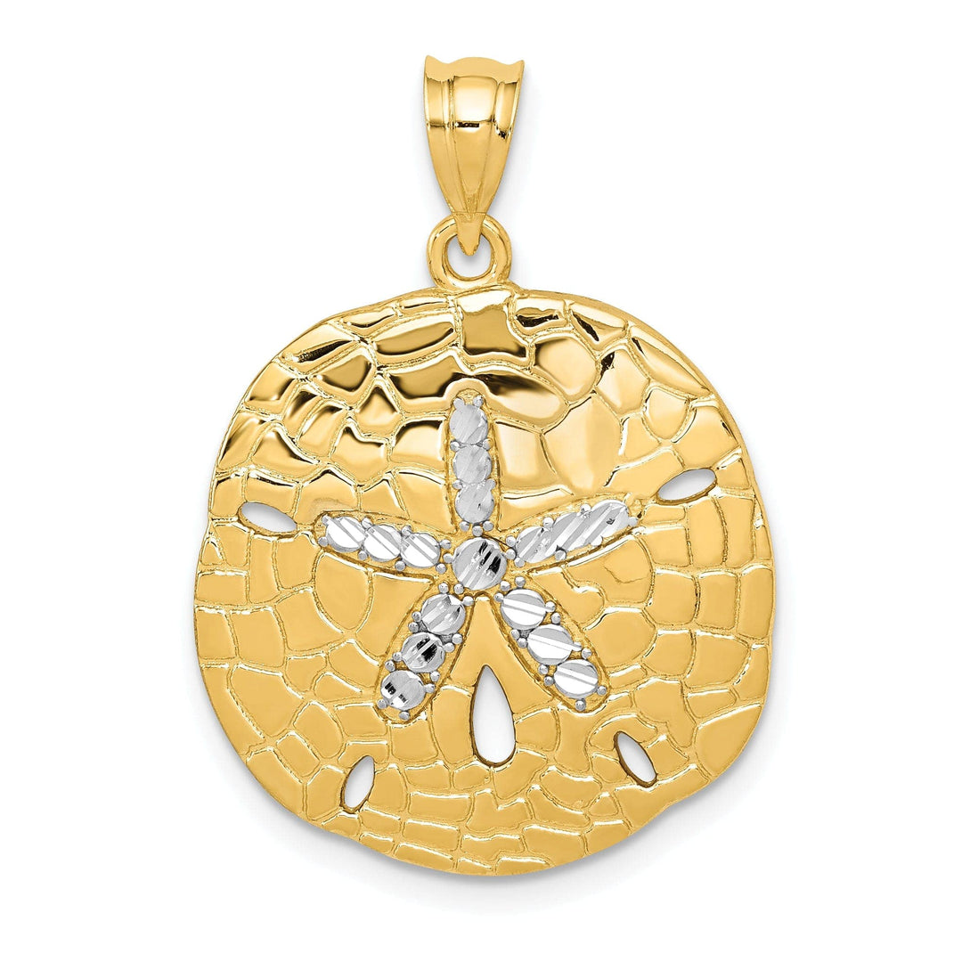 Lovely Rita's Pendants & Charms 14K Yellow Gold, White Rhodium Polished Diamond Cut Finish Solid Sand Sea Dollar Charm Pendant