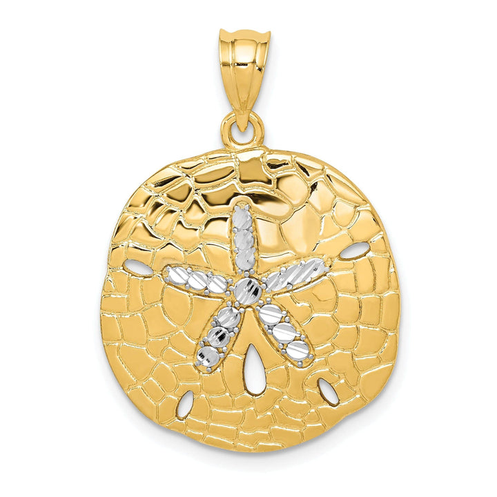 Lovely Rita's Pendants & Charms 14K Yellow Gold, White Rhodium Polished Diamond Cut Finish Solid Sand Sea Dollar Charm Pendant
