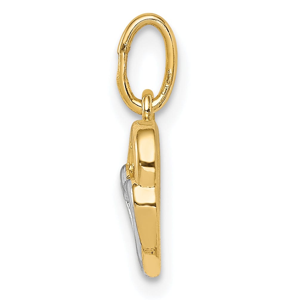 Lovely Rita's Pendants & Charms 14K Yellow Gold, White Rhodium Polished Fiinish Closed Back Two Hearts inter-Connected Design Charm Pendant