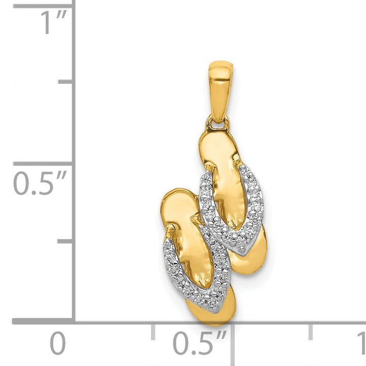 Lovely Rita's Pendants & Charms 14k Yellow Gold, White Rhodium Polished Finish 0.088-ctw Diamond Two Flip Flop Beach Sandle Charm Pendant