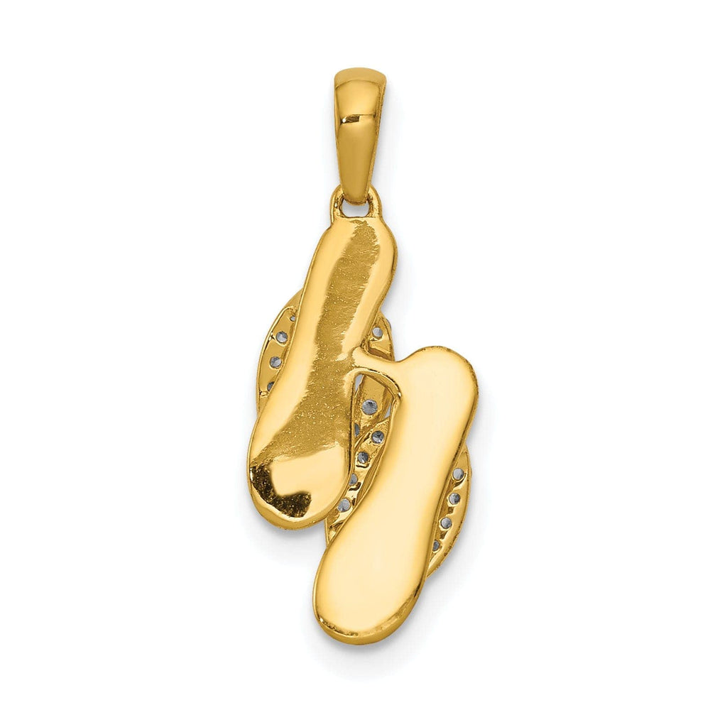Lovely Rita's Pendants & Charms 14k Yellow Gold, White Rhodium Polished Finish 0.088-ctw Diamond Two Flip Flop Beach Sandle Charm Pendant