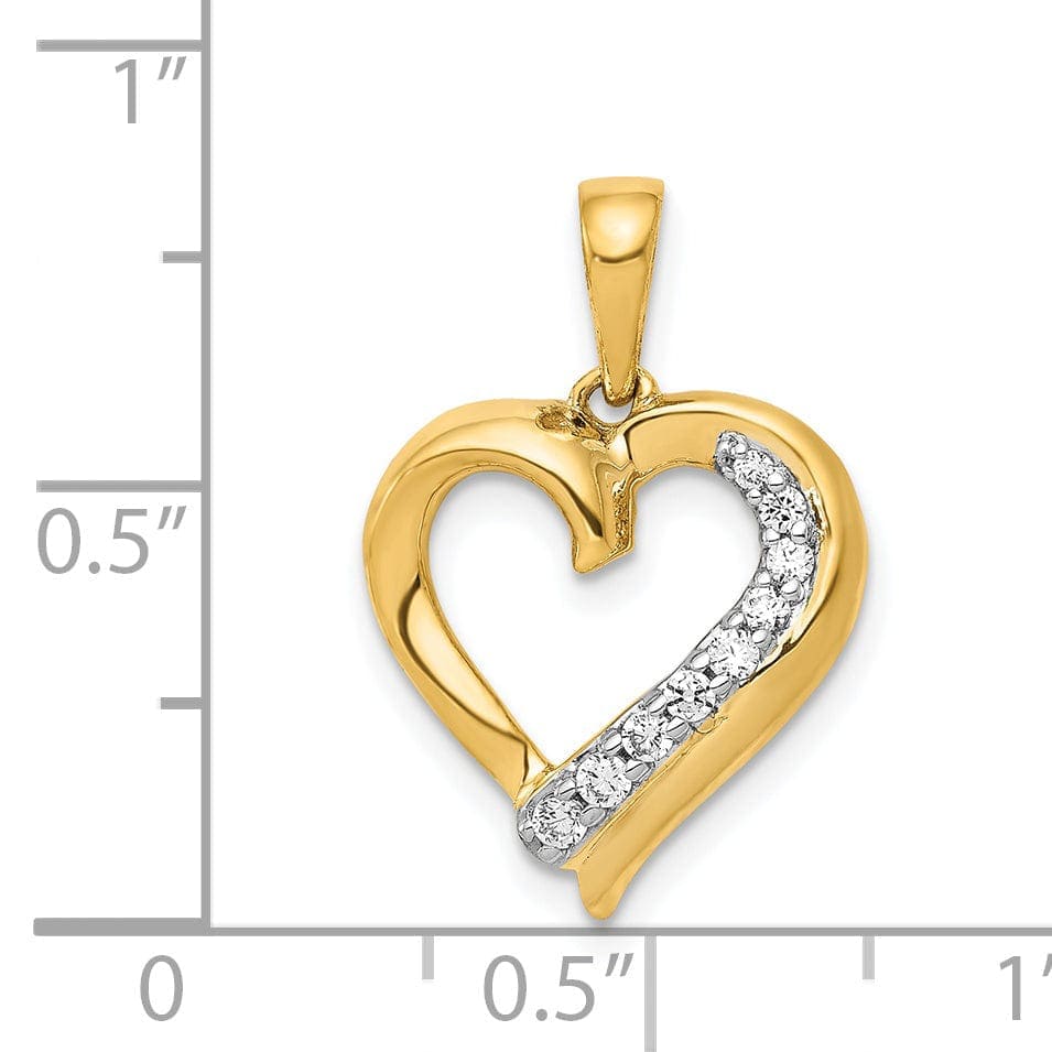 Lovely Rita's Pendants & Charms 14k Yellow Gold, White Rhodium Polished Finish 0.099-CT Diamond Heart Design Charm Pendant