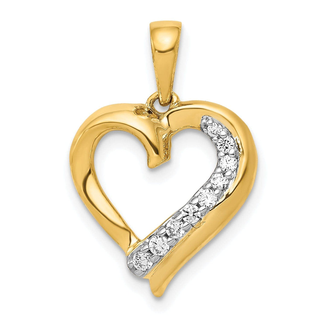 Lovely Rita's Pendants & Charms 14k Yellow Gold, White Rhodium Polished Finish 0.099-CT Diamond Heart Design Charm Pendant