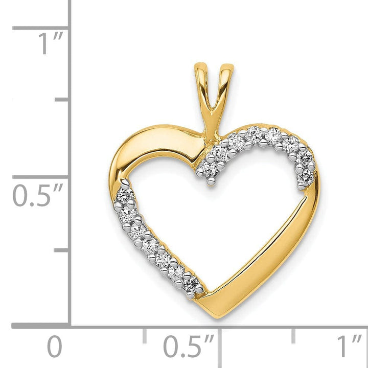 Lovely Rita's Pendants & Charms 14k Yellow Gold, White Rhodium Polished Finish 1/6-CT Diamond Open Back Style Heart Design Charm Pendant