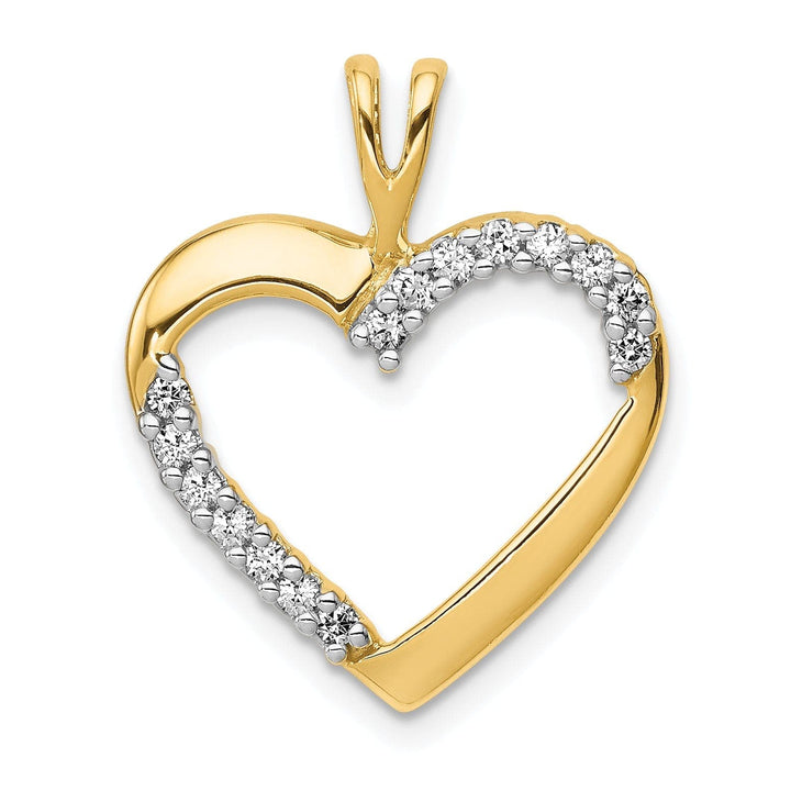 Lovely Rita's Pendants & Charms 14k Yellow Gold, White Rhodium Polished Finish 1/6-CT Diamond Open Back Style Heart Design Charm Pendant