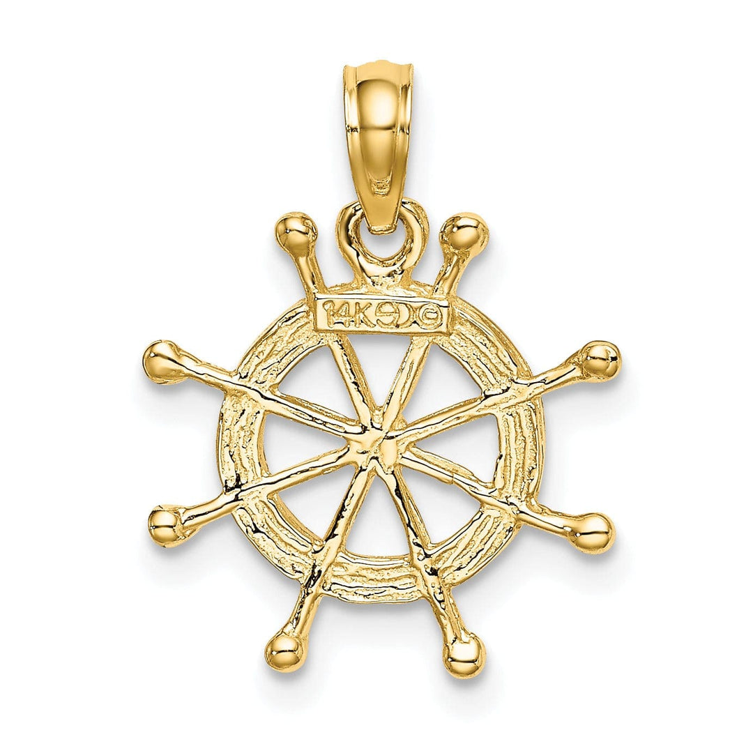 Lovely Rita's Pendants & Charms 14K Yellow Gold White Rhodium Polished Finish 2-D Ship Wheel Charm
