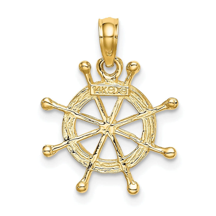 Lovely Rita's Pendants & Charms 14K Yellow Gold White Rhodium Polished Finish 2-D Ship Wheel Charm