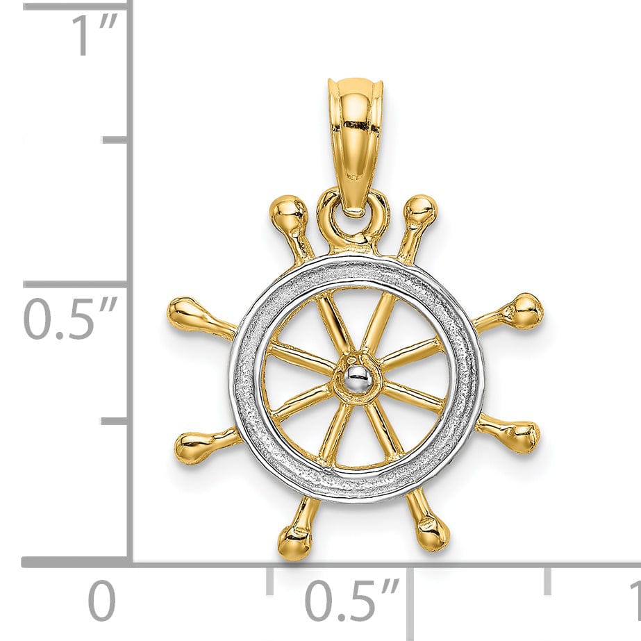 Lovely Rita's Pendants & Charms 14K Yellow Gold White Rhodium Polished Finish 2-D Ship Wheel Charm