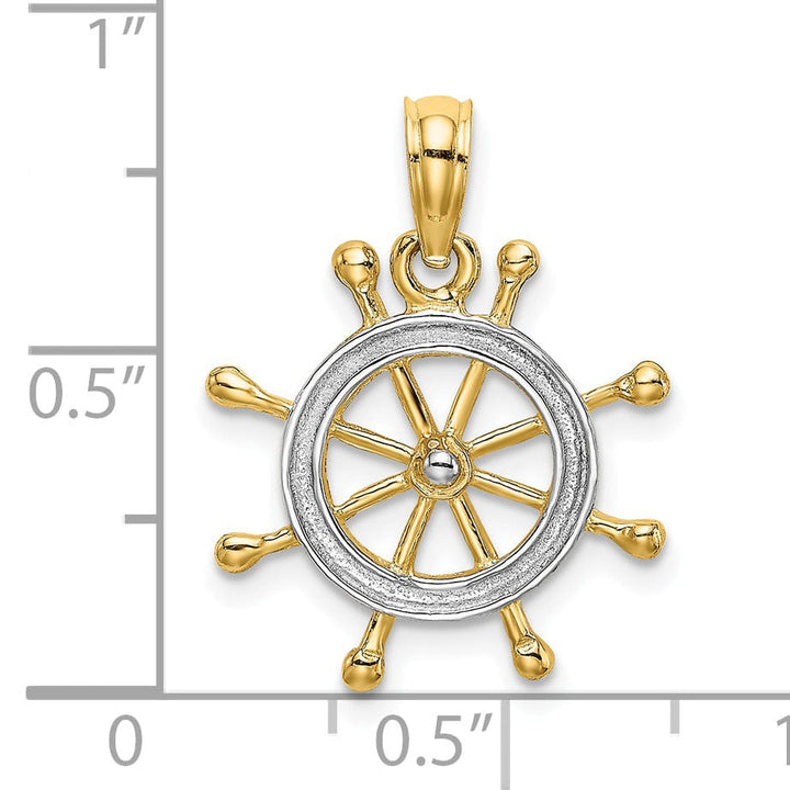 Lovely Rita's Pendants & Charms 14K Yellow Gold White Rhodium Polished Finish 2-D Ship Wheel Charm