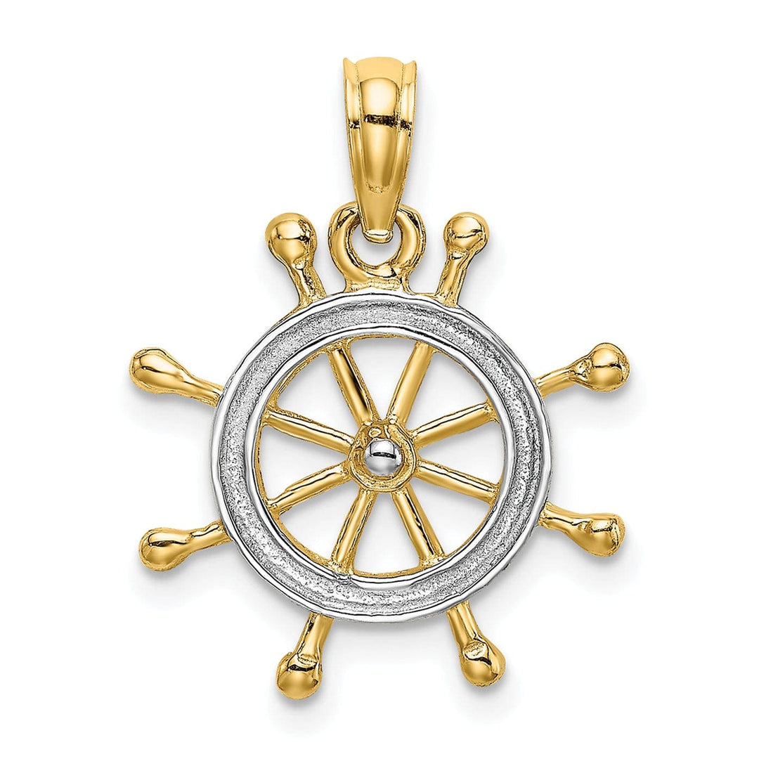 Lovely Rita's Pendants & Charms 14K Yellow Gold White Rhodium Polished Finish 2-D Ship Wheel Charm