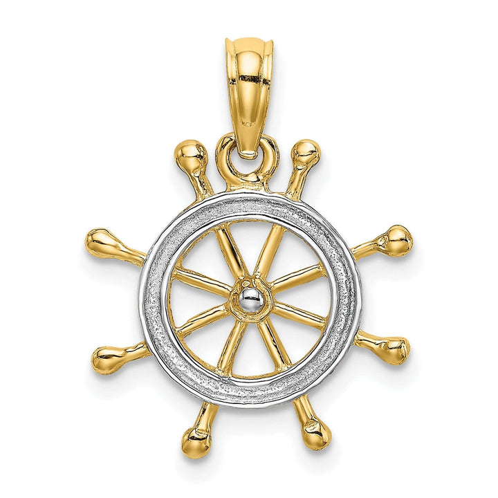 Lovely Rita's Pendants & Charms 14K Yellow Gold White Rhodium Polished Finish 2-D Ship Wheel Charm