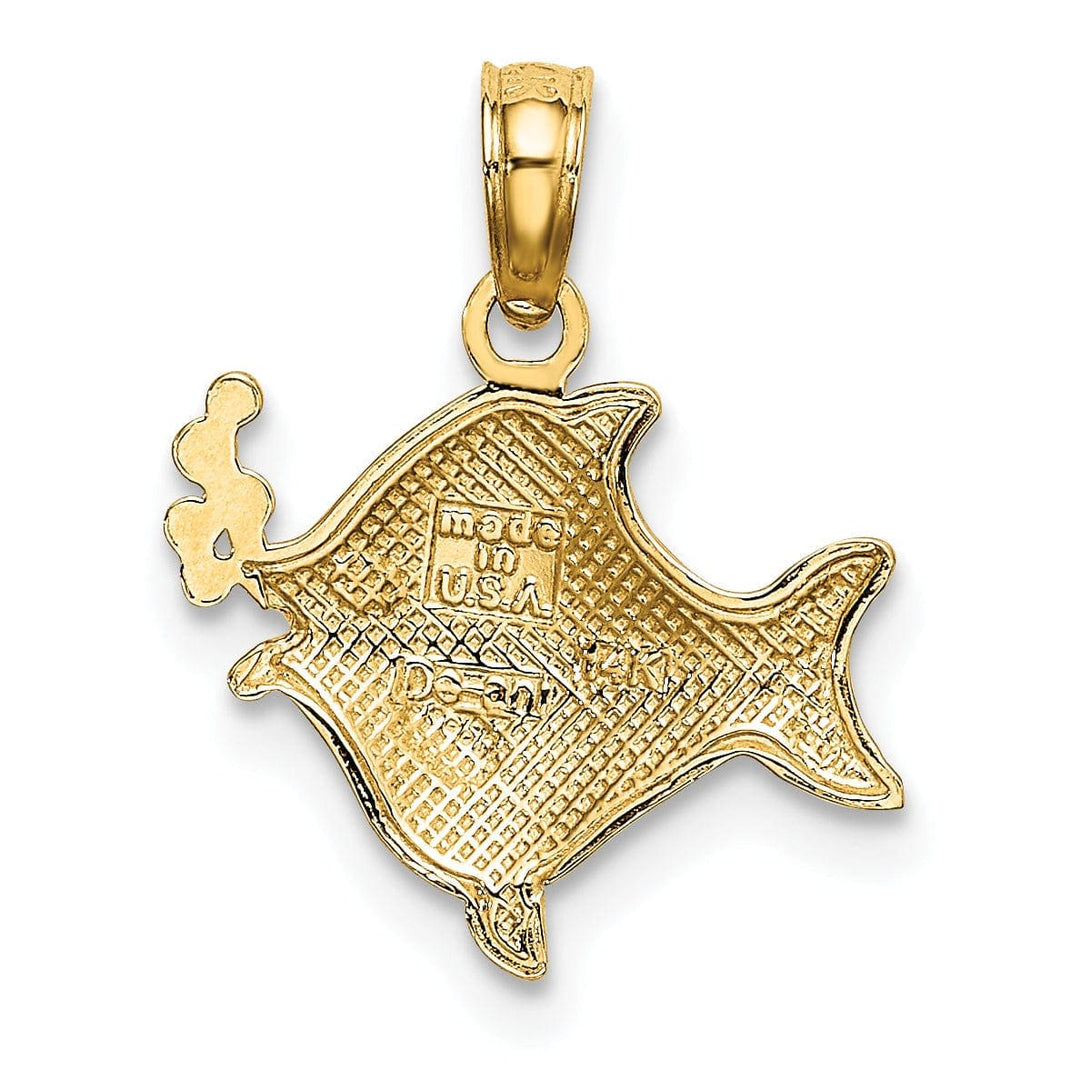 Lovely Rita's Pendants & Charms 14k Yellow Gold White Rhodium Polished Finish 2-Dimensional Fish Blowing Bubbles Design Charm Pendant