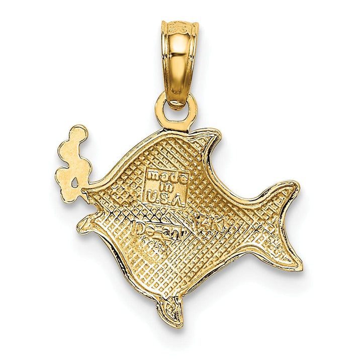 Lovely Rita's Pendants & Charms 14k Yellow Gold White Rhodium Polished Finish 2-Dimensional Fish Blowing Bubbles Design Charm Pendant