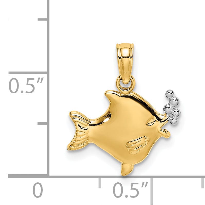 Lovely Rita's Pendants & Charms 14k Yellow Gold White Rhodium Polished Finish 2-Dimensional Fish Blowing Bubbles Design Charm Pendant