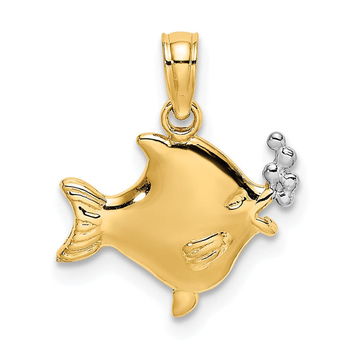Lovely Rita's Pendants & Charms 14k Yellow Gold White Rhodium Polished Finish 2-Dimensional Fish Blowing Bubbles Design Charm Pendant