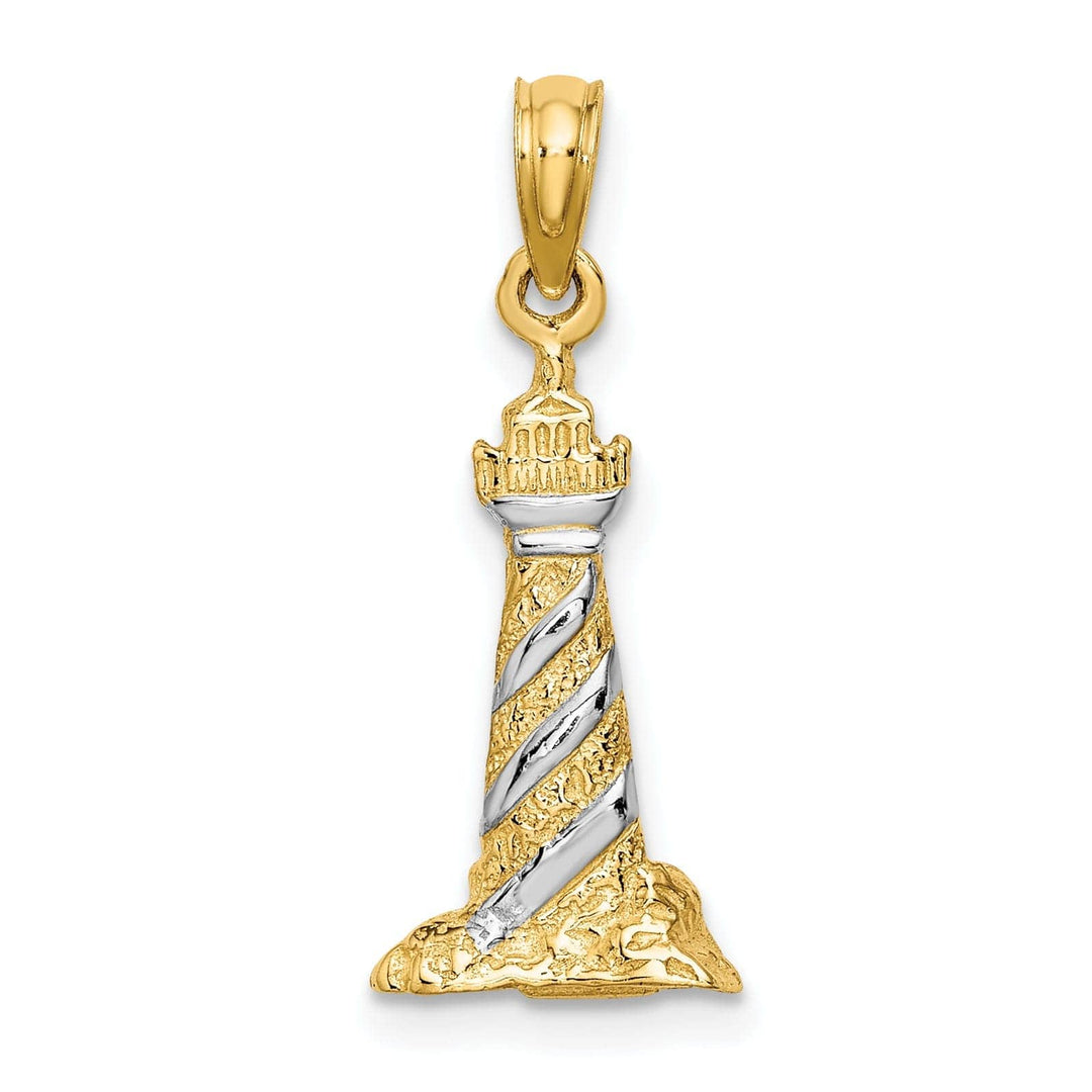 Lovely Rita's Pendants & Charms 14K Yellow Gold White Rhodium Polished Finish 3-D Lighthouse Charm