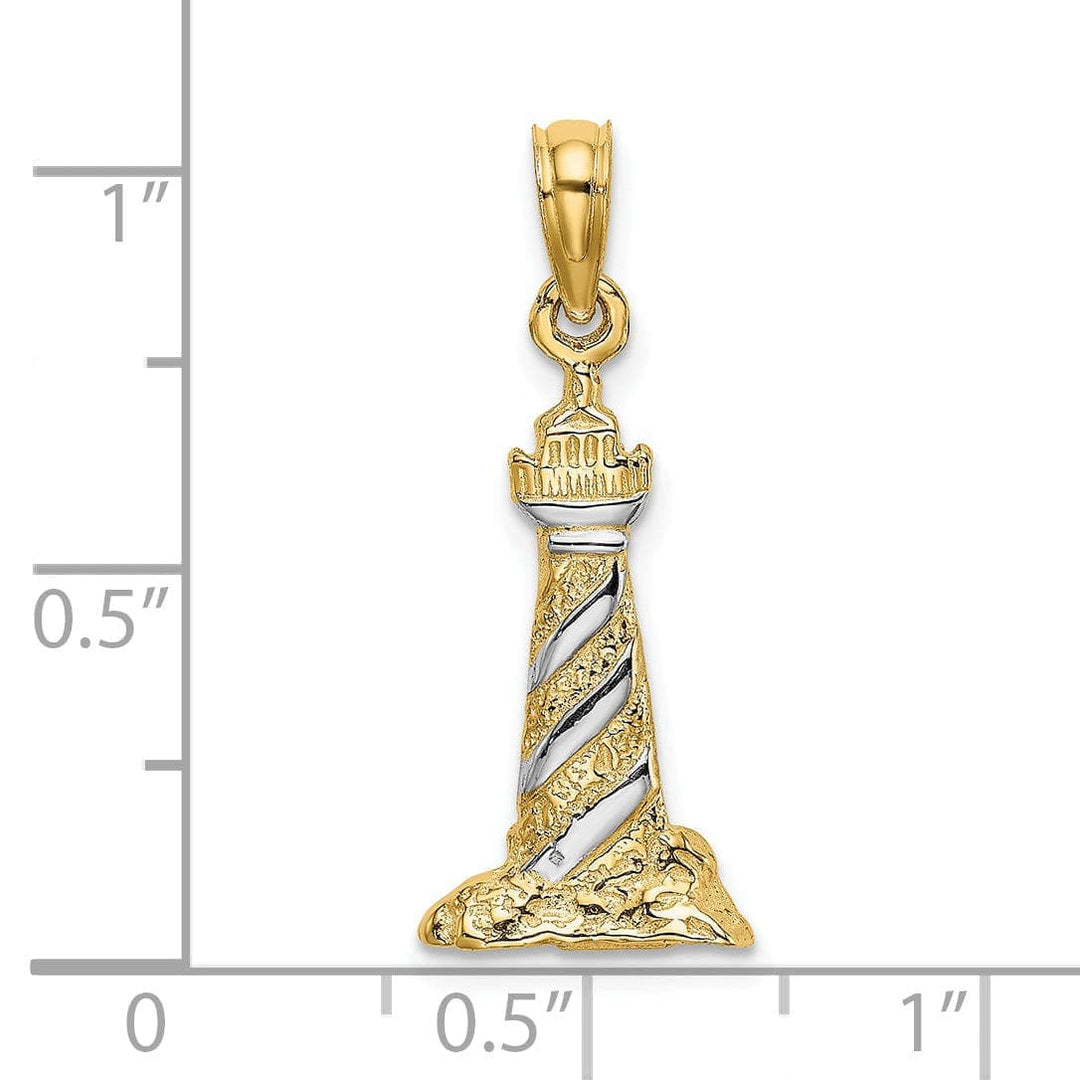 Lovely Rita's Pendants & Charms 14K Yellow Gold White Rhodium Polished Finish 3-D Lighthouse Charm