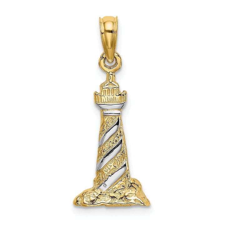 Lovely Rita's Pendants & Charms 14K Yellow Gold White Rhodium Polished Finish 3-D Lighthouse Charm