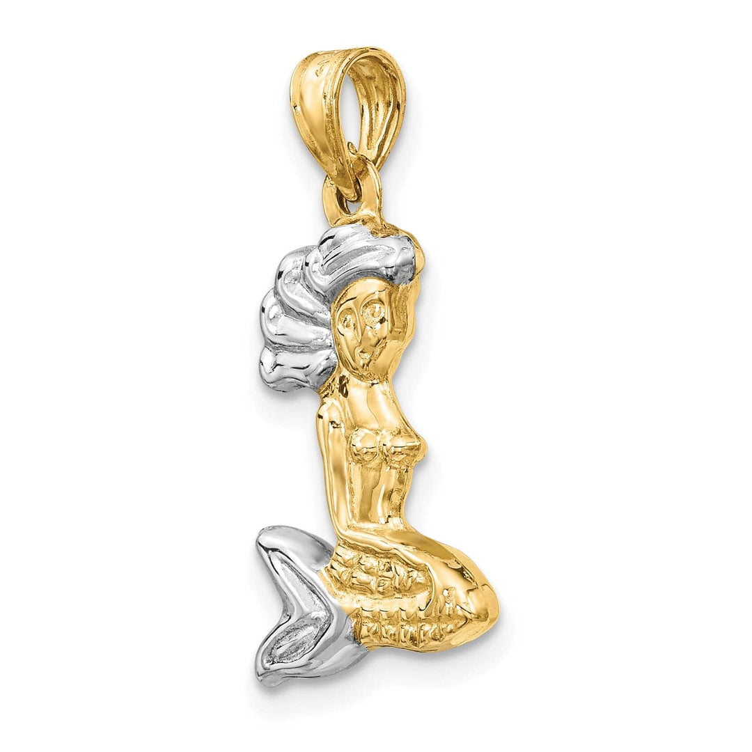 Lovely Rita's Pendants & Charms 14K Yellow Gold, White Rhodium Polished Finish 3-D Mermaid Charm Pendant