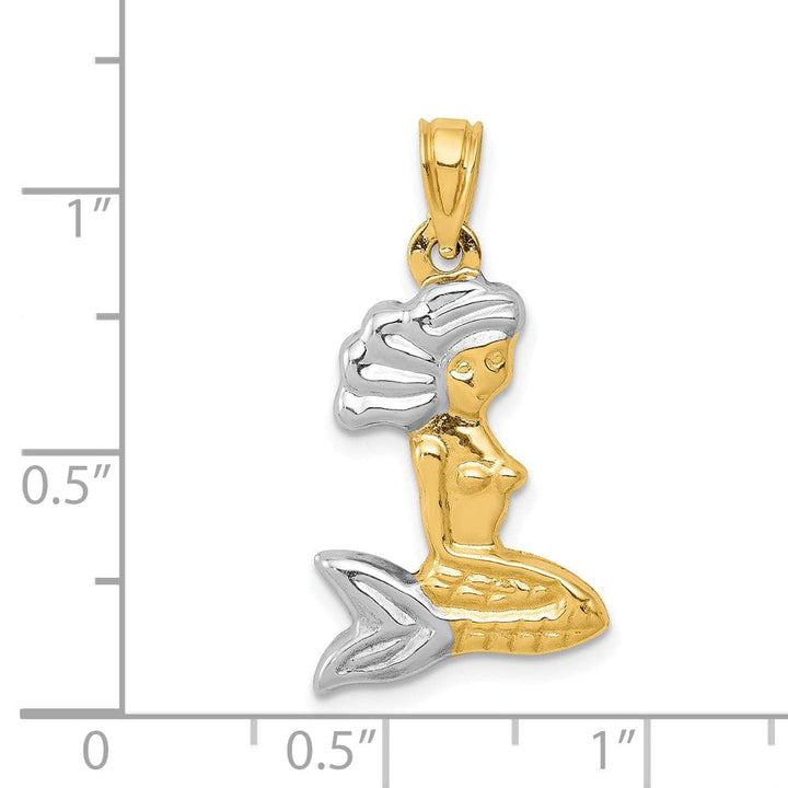 Lovely Rita's Pendants & Charms 14K Yellow Gold, White Rhodium Polished Finish 3-D Mermaid Charm Pendant