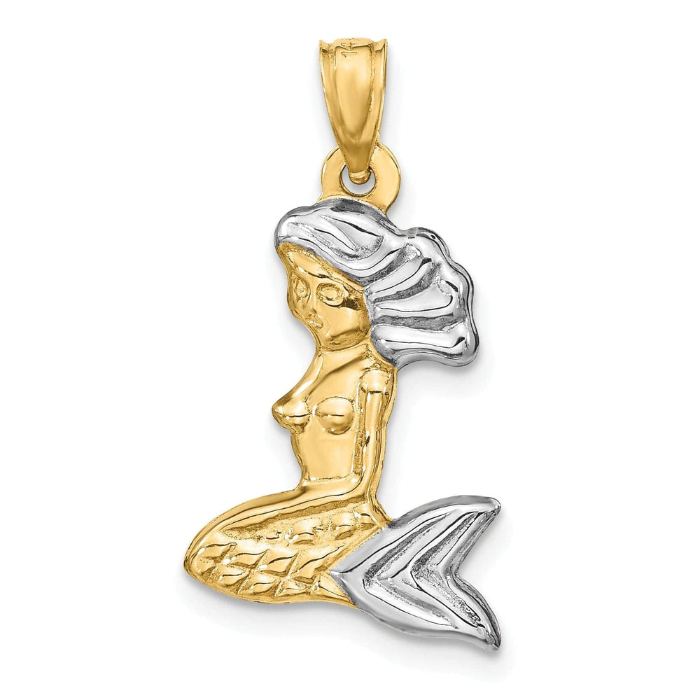 Lovely Rita's Pendants & Charms 14K Yellow Gold, White Rhodium Polished Finish 3-D Mermaid Charm Pendant