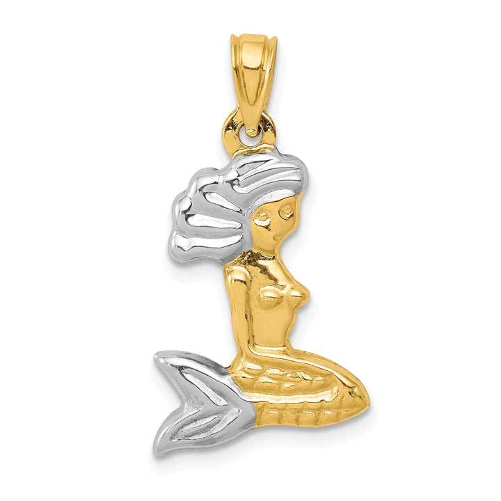 Lovely Rita's Pendants & Charms 14K Yellow Gold, White Rhodium Polished Finish 3-D Mermaid Charm Pendant