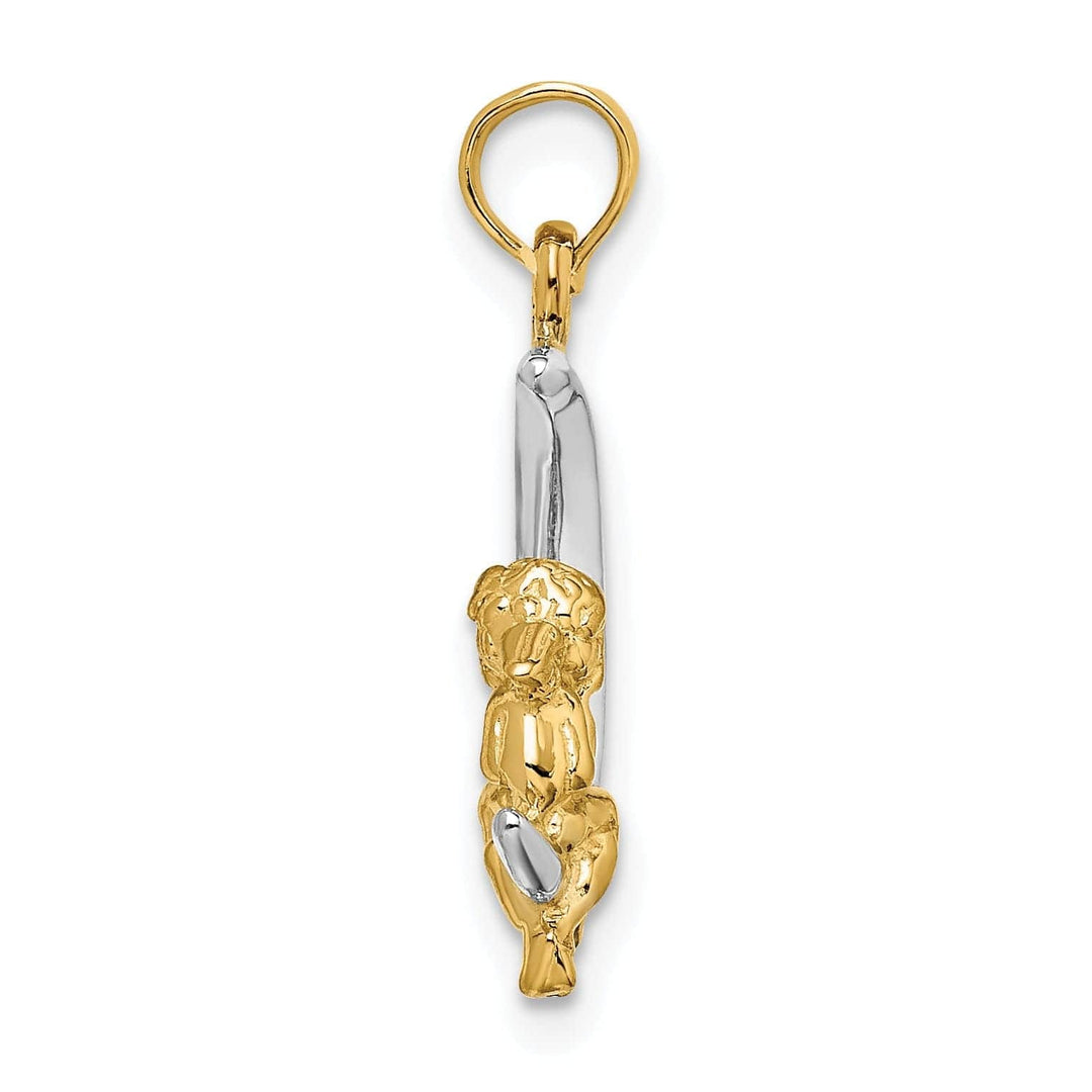 Lovely Rita's Pendants & Charms 14K Yellow Gold White Rhodium Polished Finish 3-Diamentional Angel Sitting on the Moon Charm Pendant