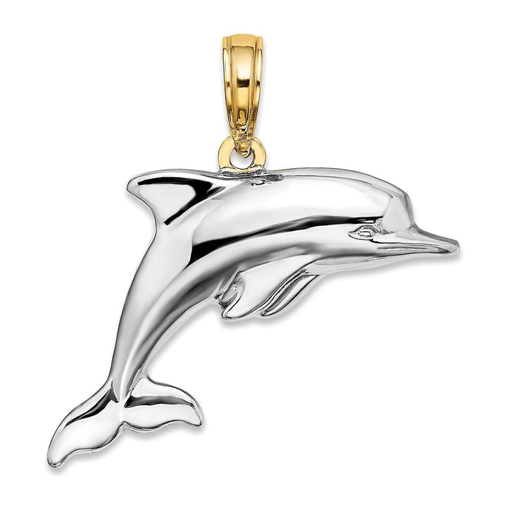 Lovely Rita's Pendants & Charms 14k Yellow Gold White Rhodium Polished Finish 3-Dimensional Reversible Puffed Dolphin Charm Pendant