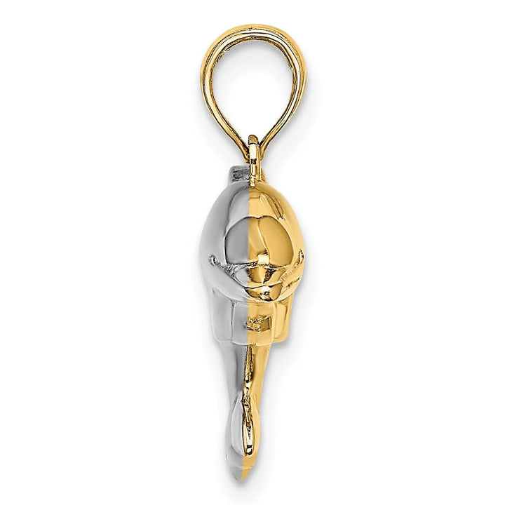 Lovely Rita's Pendants & Charms 14k Yellow Gold White Rhodium Polished Finish 3-Dimensional Reversible Puffed Dolphin Charm Pendant