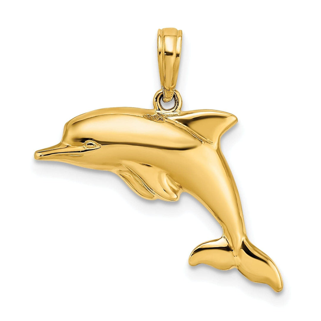 Lovely Rita's Pendants & Charms 14k Yellow Gold White Rhodium Polished Finish 3-Dimensional Reversible Puffed Dolphin Charm Pendant