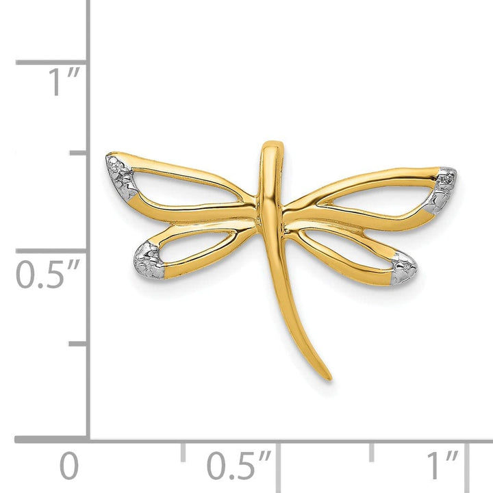 Lovely Rita's Pendants & Charms 14k Yellow Gold White Rhodium Polished Finish Accent Dragonfly Chain Slide Pendant